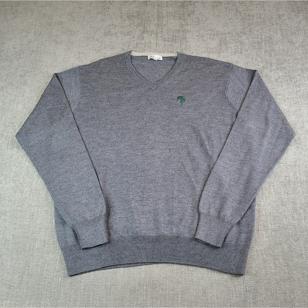 Peter Millar Sweater Men (XL) Gray Merino Wool Silk Blend V Neck Golf Pullover - Picture 2 of 7
